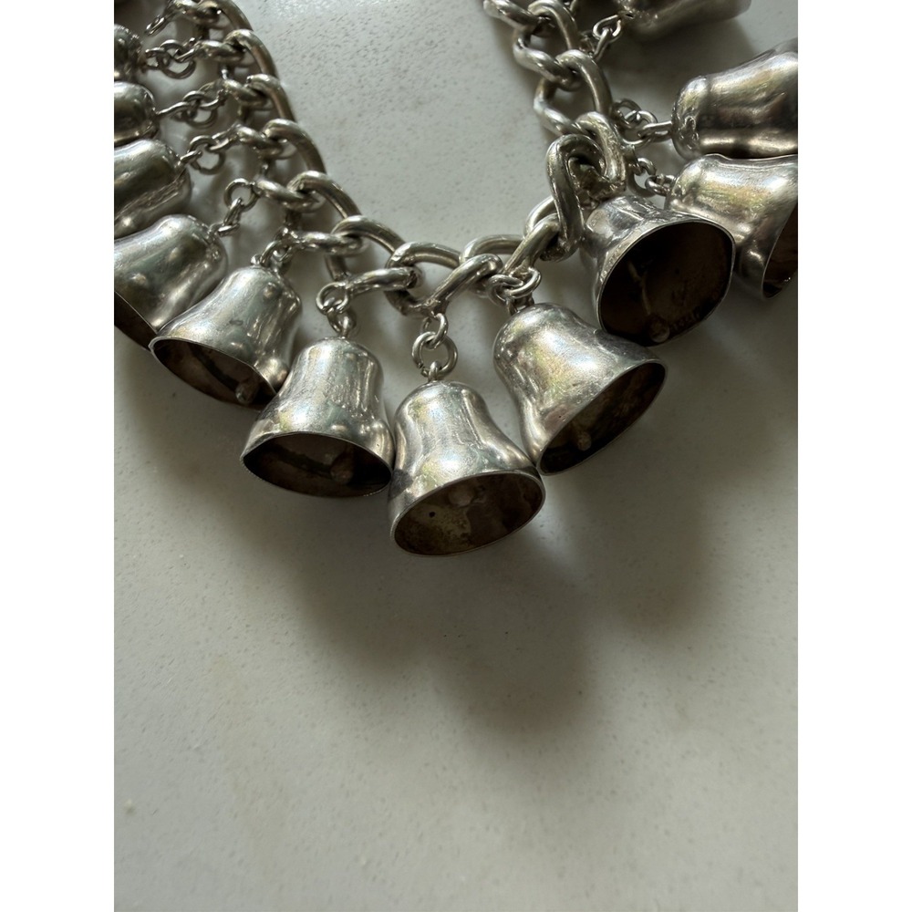 Vintage Mexico Sterling Silver Bells Charm Bracelet boho chic Gypsy
